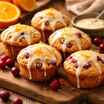 Image of Cranberry Orange Tea Bread Muffins W Orange Cream Cheese Glaze