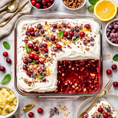 Image of Cranberry Salad in Raspberry Jello with Cream Cheese Topping