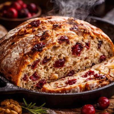 Image of Cranberry Walnut Bread Recipe No Knead Cast Iron Cooked