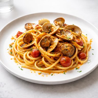 Image of Crazee Simple Saffron Tomato Clam Sauce and Linguine