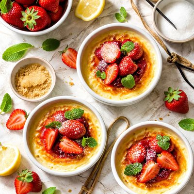 Image of Cream Brulee with Strawberries