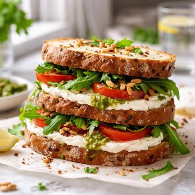Image of Cream Cheese and Pesto Sandwich