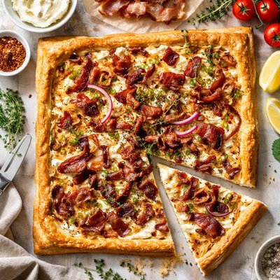 Image of Cream Cheese Onion Bacon Tart France Does Pizza