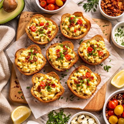 Image of Cream Cheese Scrambled Eggs in Toast Cups