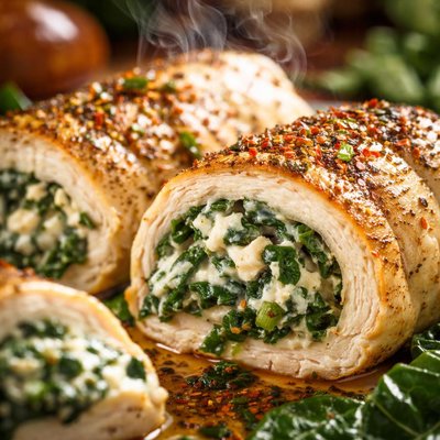 Image of Cream Cheese Spinach Stuffed Chicken Rolls