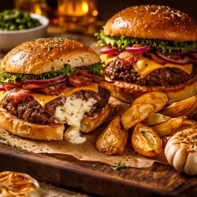Image of Cream Cheese Stuffed Garlic Burgers