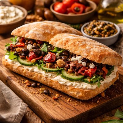 Image of Cream Cheese Tapenade Mediterranean Sandwich