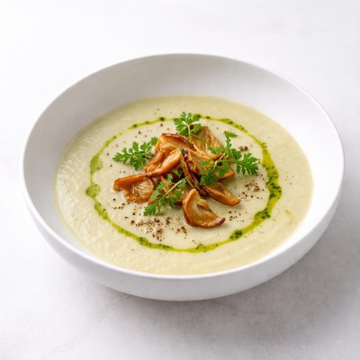 Image of Cream of Artichoke Soup with Chervil and Fried Artichokes