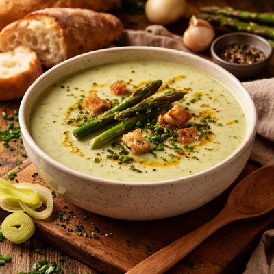 Image of Cream of Asparagus and Leek Soup