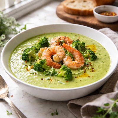 Image of Cream of Broccoli Soup with Shrimp
