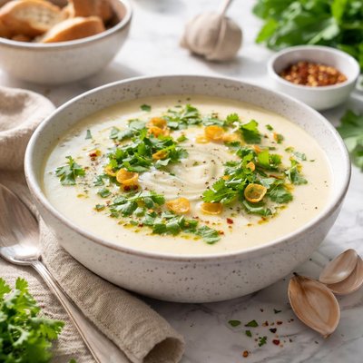 Image of Cream of Garlic Soup with Cilantro
