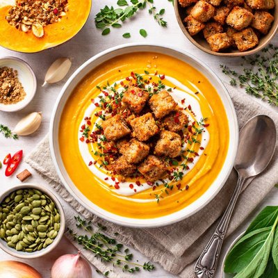 Image of Cream of Pumpkin Soup with Cinnamon Croutons