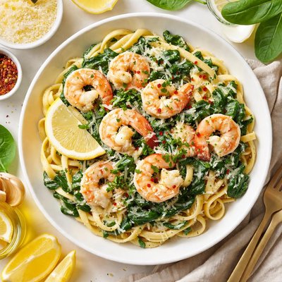 Image of Cream of Spinach N Shrimp Over Pasta