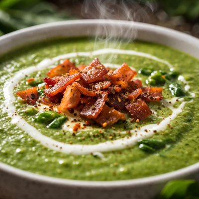 Image of Cream of Spinach Soup with Crushed Bacon Chips