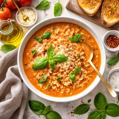 Image of Cream of Tomato Soup with Rice and Basil