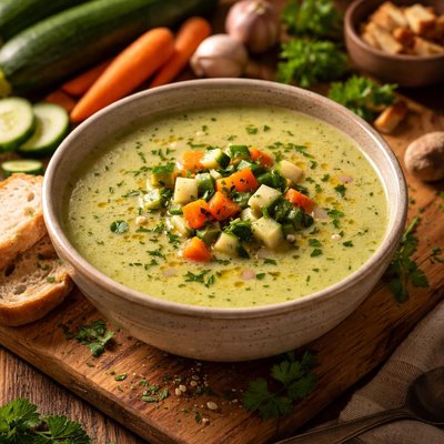 Image of Cream of Zucchini Carrot and Cucumber Soup