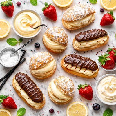Image of Cream Puffs or Eclairs with Vanilla Pastry Cream