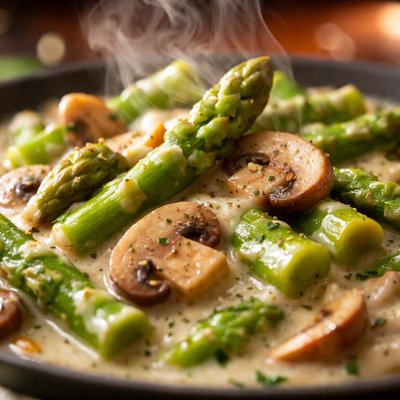 Image of Creamed Asparagus and Mushrooms