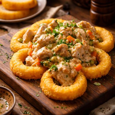 Image of Creamed Chicken Over Cornmeal Rings