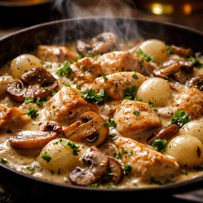 Image of Creamed Chicken with Mushrooms Pearl Onions Sherry