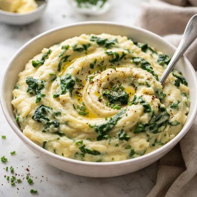 Image of Creamed Mashed Potatoes with Spinach