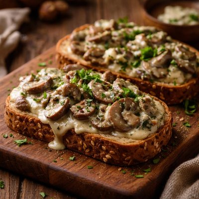 Image of Creamed Mushrooms on Multigrain Toast