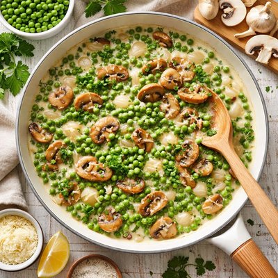 Image of Creamed Peas with Mushrooms and Onions