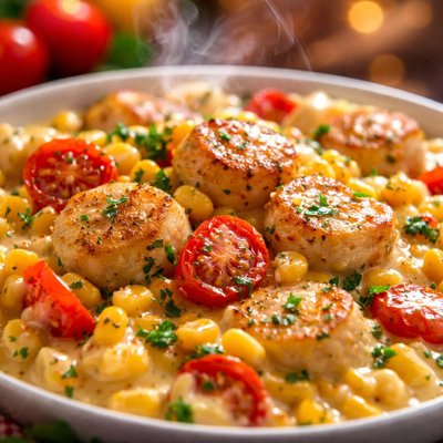 Image of Creamed Scallops Corn and Tomatoes