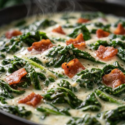 Image of Creamed Spinach with Bacon and Bechamel Sauce