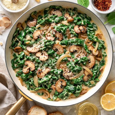 Image of Creamed Spinach with Mushrooms and Onions