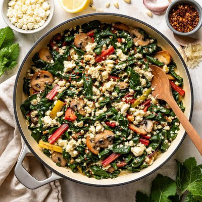 Image of Creamed Swiss Chard with Mushroom and Feta