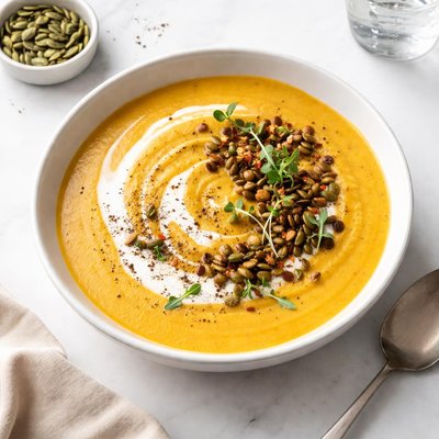 Image of Creamy Acorn Squash and Lentil Soup Vegan