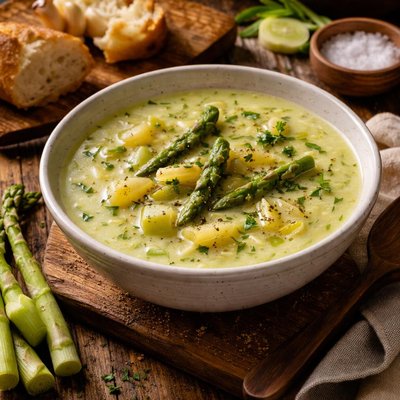 Image of Creamy Asparagus Leek and Potato Soup