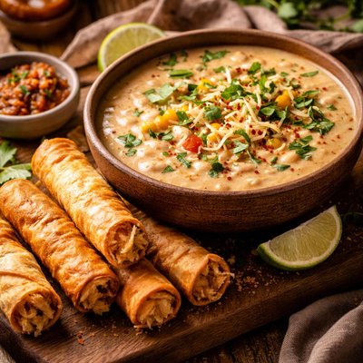 Image of Creamy Bean Soup with Taquito Dippers