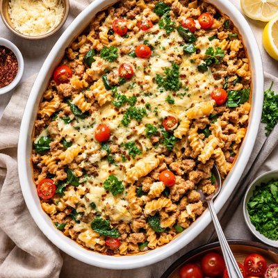 Image of Creamy Beef and Pasta Casserole with Spinach