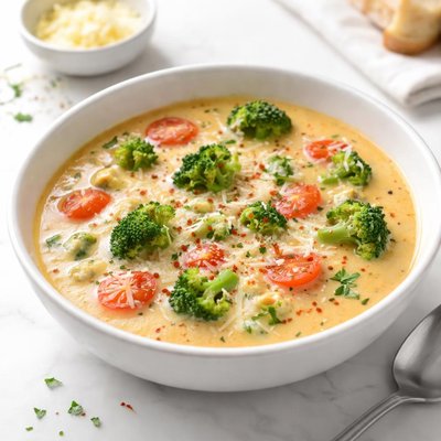 Image of Creamy Broccoli Tomato Cheese Soup