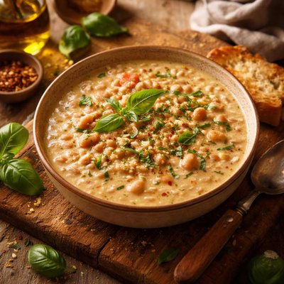 Image of Creamy Cannellini Bean Amaranth Soup with Basil