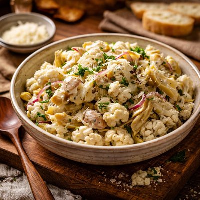 Image of Creamy Cauliflower and Artichoke Salad with Parmesan Cheese