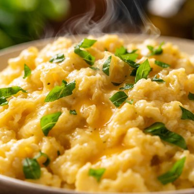 Image of Creamy Cheesy Scrambled Eggs with Basil