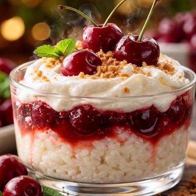 Image of Creamy Cherry Rice Layer Dessert No Bake
