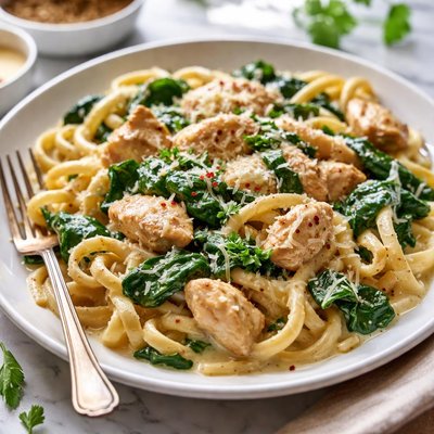 Image of Creamy Chicken and Pasta with Spinach