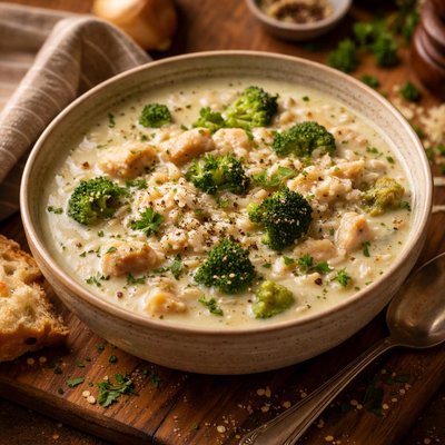 Image of Creamy Chicken Broccoli and Rice Soup