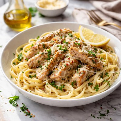 Image of Creamy Chicken on Linguine