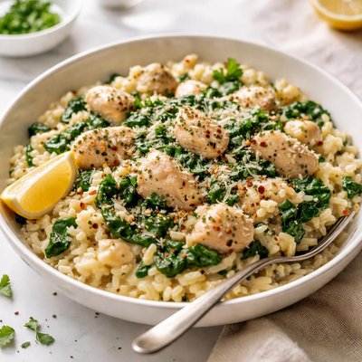 Image of Creamy Chicken Spinach and Rice