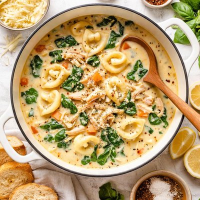 Image of Creamy Chicken Spinach and Tortellini Soup