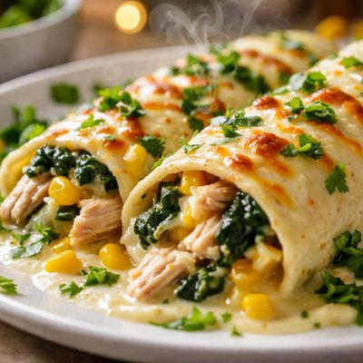 Image of Creamy Corn and Spinach Enchiladas with Chicken