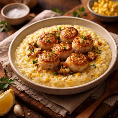 Image of Creamy Corn Grits with Sea Scallops