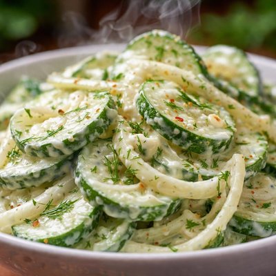 Image of Creamy Cucumber Sweet Onion Salad W Dill Horseradish Dress