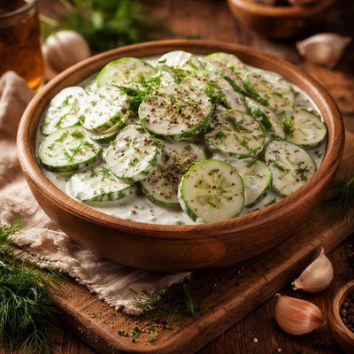 Image of Creamy Cucumbers in Dressing