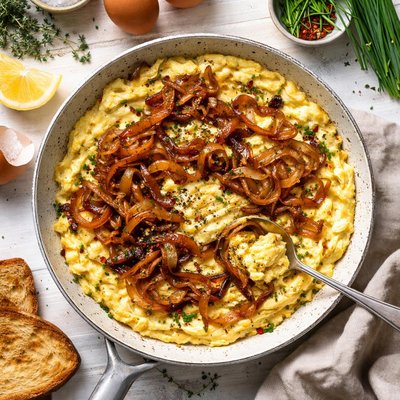 Image of Creamy Eggs and Caramelized Onions